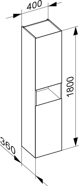 Stageline Hochschrank mit Ablagefach 2-türig, Anschl. li., m. Bel. 400 x 1800 x 360 mm inox/inox