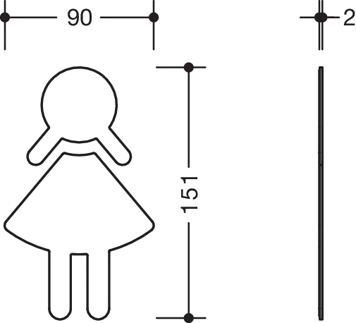 HEWI Symbol Frau Edelstahl, 151x90 mm, selbstklebend HEWI Symbol Frau Edelstahl, 151x90 mm, selbstklebend