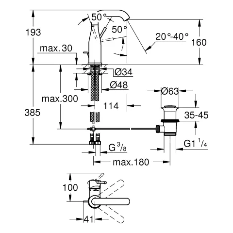 Einhand-Waschtischbatterie Essence 24173_1, M-Size, Einlochmontage, Zugstangen-Ablaufgarnitur, Professional Edition, chrom Einhand-Waschtischbatterie Essence 24173_1, M-Size, Einlochmontage, Zugstangen-Ablaufgarnitur, Professional Edition, chrom