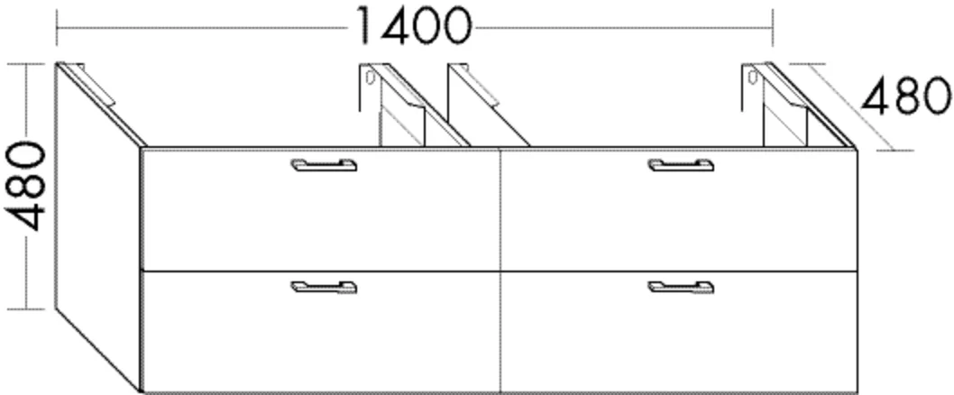 Waschtischunterschrank Sys30 von burgbad – 1400 mm breit, 480 mm tief und hoch, mit 2 Schubladen oben und 2 Auszügen unten, inkl. Metallkonsolen und cleanFlow