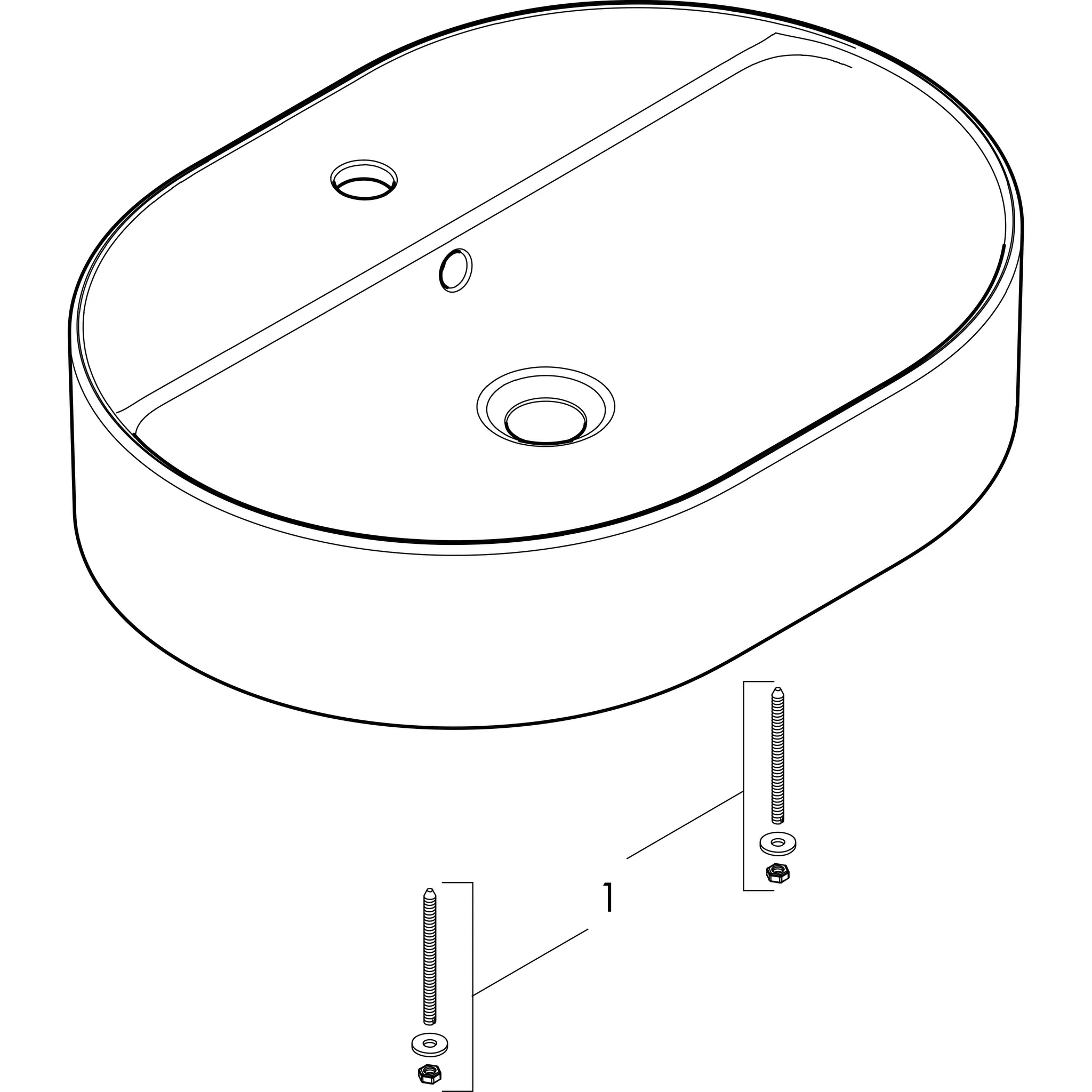 Hansgrohe Xuniva U Aufsatzwaschtisch 600⁄450 mit Hahnloch und Überlauf, Weiß