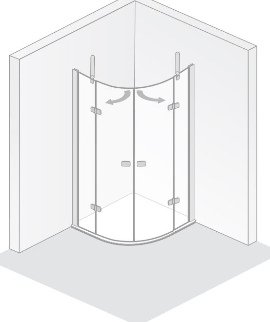 HSK teilgerahmte Runddusche 4-teilig nach außen öffnend „Premium Softcube“ Glas Linea 02, H: 2000 mm HSK teilgerahmte Runddusche 4-teilig nach außen öffnend „Premium Softcube“ Glas Linea 02, H: 2000 mm