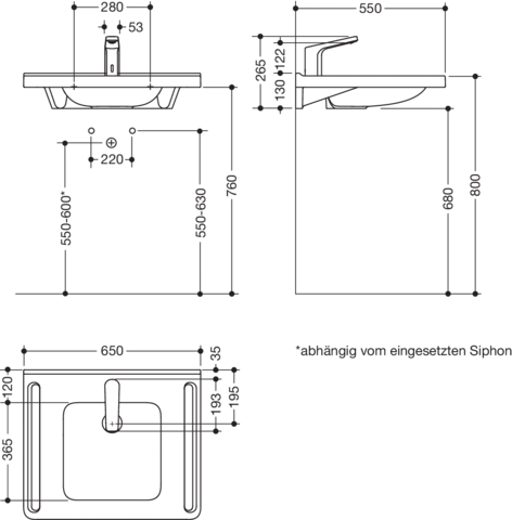 Set-Waschtisch und Armatur 65 × 55 × 12 cm