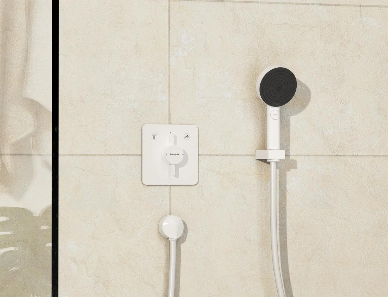 Hansgrohe DuoTurn Q Mischer Unterputz, 2 Verbraucher, mattweiß, flache Rosette, Keramikmischsystem, max. Durchfluss 29,5 l/min