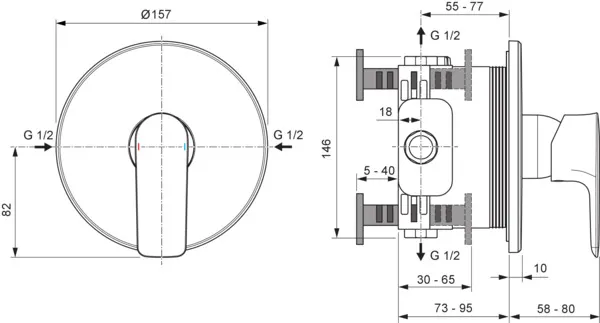 Ideal Standard Brausearmatur Connect Air Unterputz Rosette 163 mm Magnetic Grey