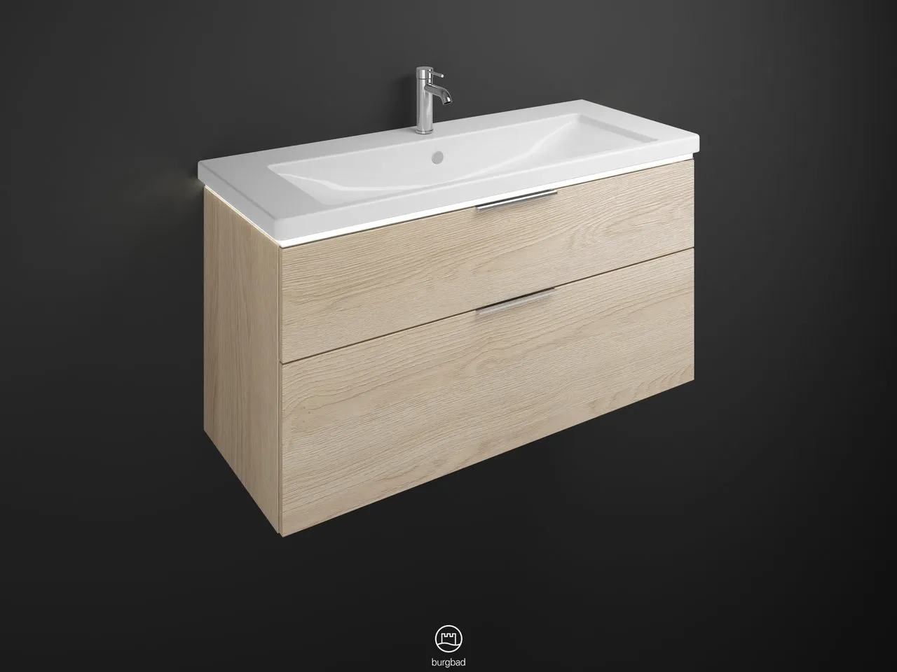 burgbad Badmöbelset Keramik-Waschtisch inkl. Waschtischunterschrank „Eqio“ 123 × 66,5 × 49 cm Griff, Schwarz Matt (230 mm), in Eiche Dekor Urban burgbad Badmöbelset Keramik-Waschtisch inkl. Waschtischunterschrank „Eqio“ 123 × 66,5 × 49 cm Griff, Schwarz Matt (230 mm), in Eiche Dekor Urban
