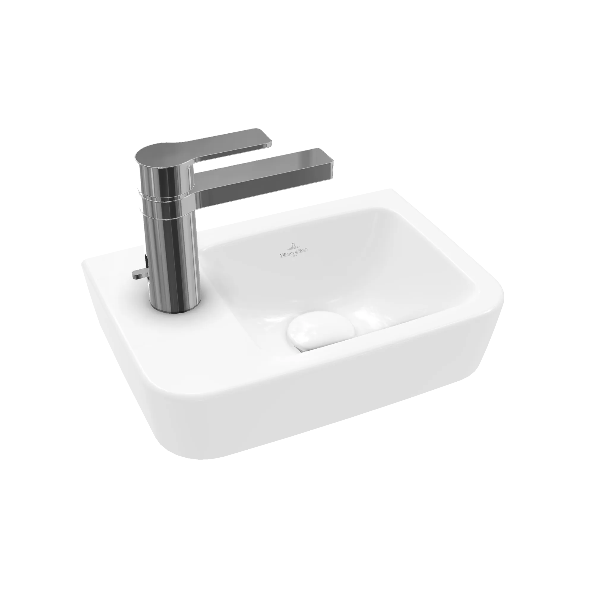 Villeroy & Boch Handwaschbecken „O.novo“ Compact 360 × 250 × 145 mm, Hahnlochposition links, für Becken rechts, mit Hahnlochbohrung in Weiß Alpin Villeroy & Boch Handwaschbecken „O.novo“ Compact 360 × 250 × 145 mm, Hahnlochposition links, für Becken rechts, mit Hahnlochbohrung in Weiß Alpin