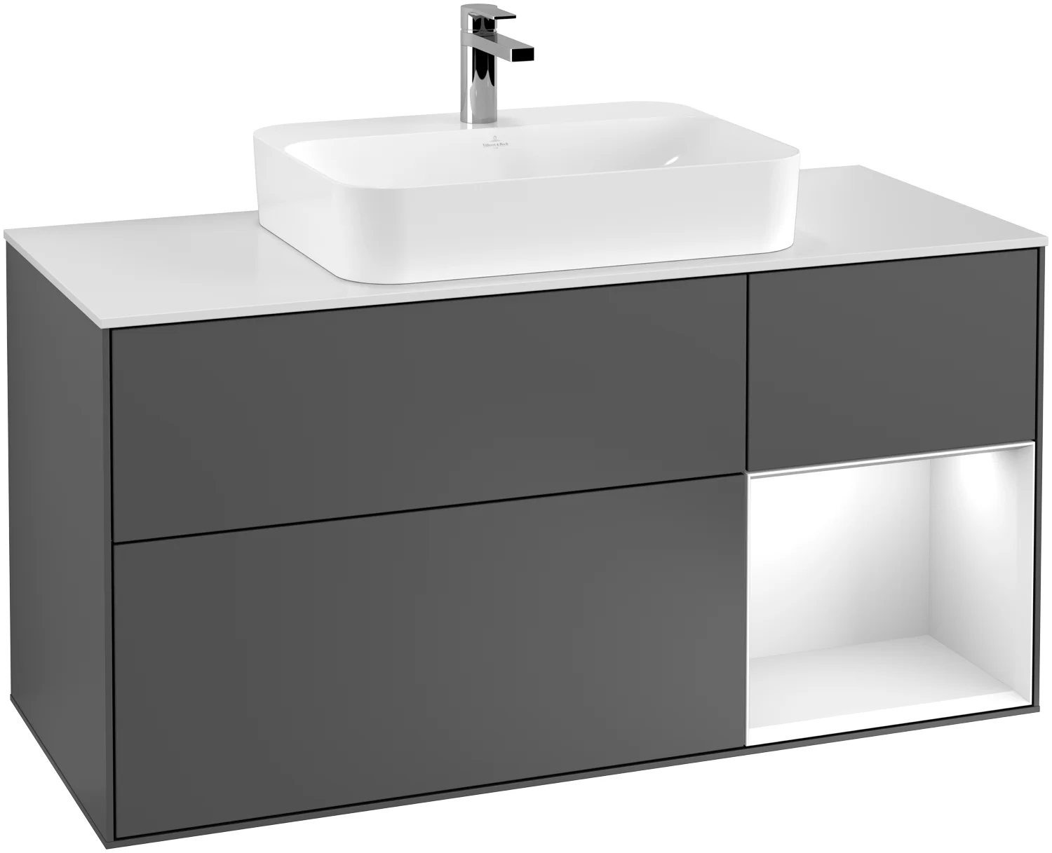 Villeroy & Boch Finion Waschbeckenunterschrank F42 1200x603x501mm Glossy White Lacquer / Glass Black Matt