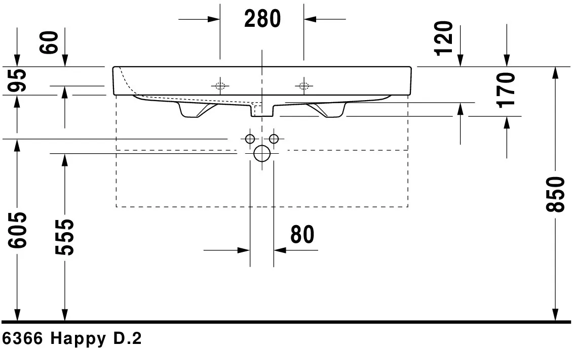 Wandwaschtisch „Happy D.2“, mit Überlauf, Hahnlochposition mittig