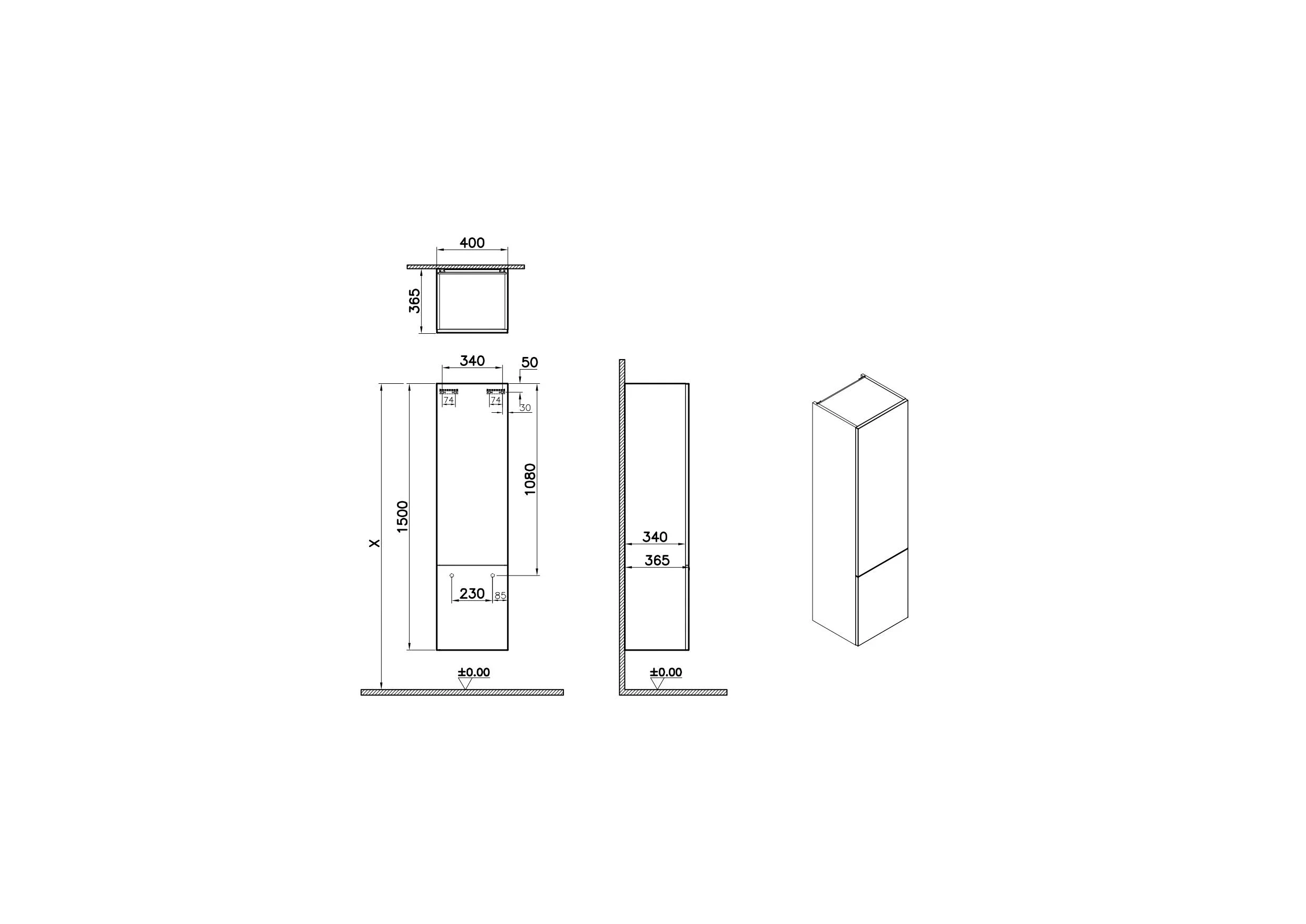 VitrA New Metropole Pure Hochschrank, 40 x 37 x 150 cm, weiß Hochglanz, 2 Türen mit Softclose & Push-Open, Wandmontage