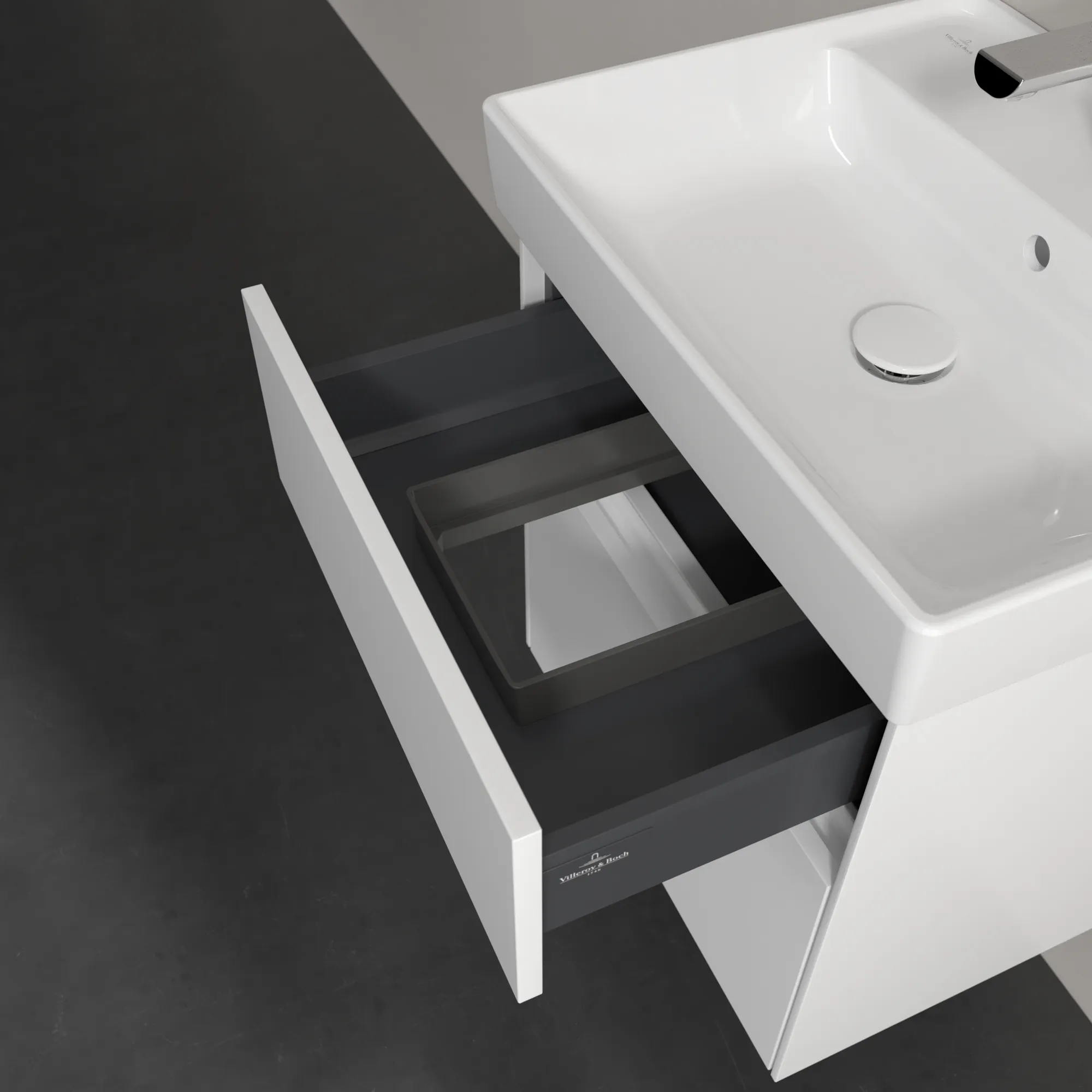 Villeroy & Boch Waschtischunterschrank „Collaro“ 510 × 546 × 414 mm Weiß Matt, für Becken mittig, mit Beleuchtung