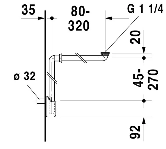Duravit Raumsparsiphon Kunststoff Universal weiß, Anschlussmaß 1 1/4 Zoll Duravit Raumsparsiphon Kunststoff Universal weiß, Anschlussmaß 1 1/4 Zoll