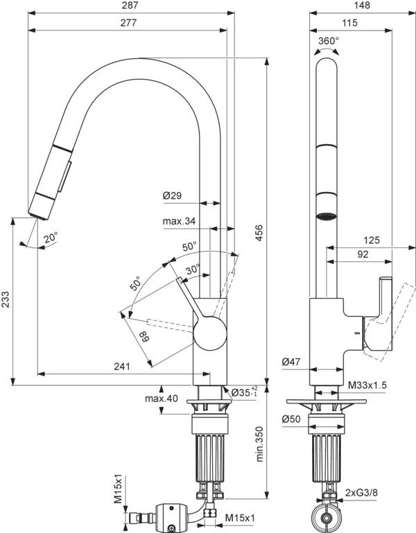 Küchenarmatur Gusto Ausladung 241mm 2-Funktions-Brause Brushed Gold Küchenarmatur Gusto Ausladung 241mm 2-Funktions-Brause Brushed Gold