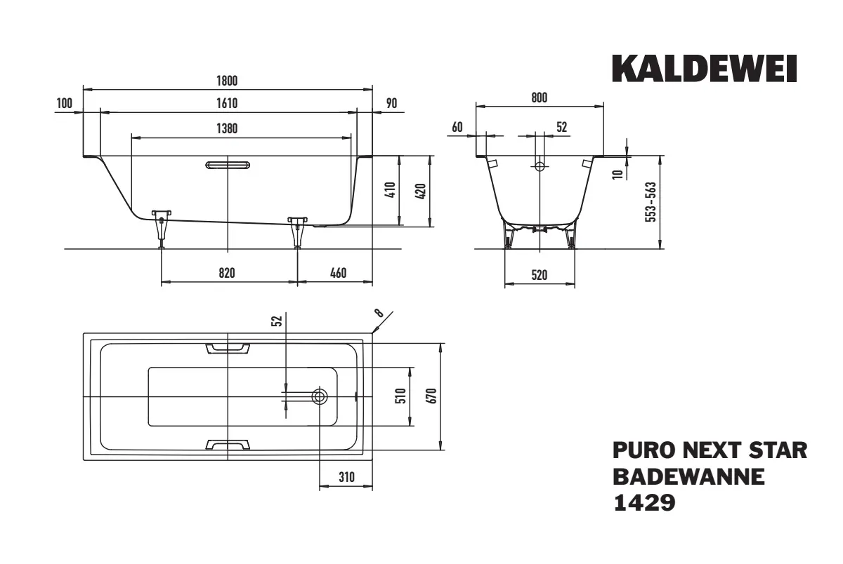 Kaldewei Badewanne „Puro Next“ rechteck 1800 × 800 mm in bahamabeige