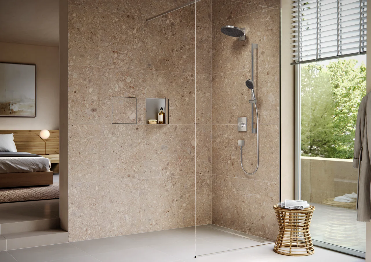Hansgrohe XtraStoris Rock Wandnische mit befliesbarer Tür 300 x 300 x 100 mm, Edelstahl gebürstet