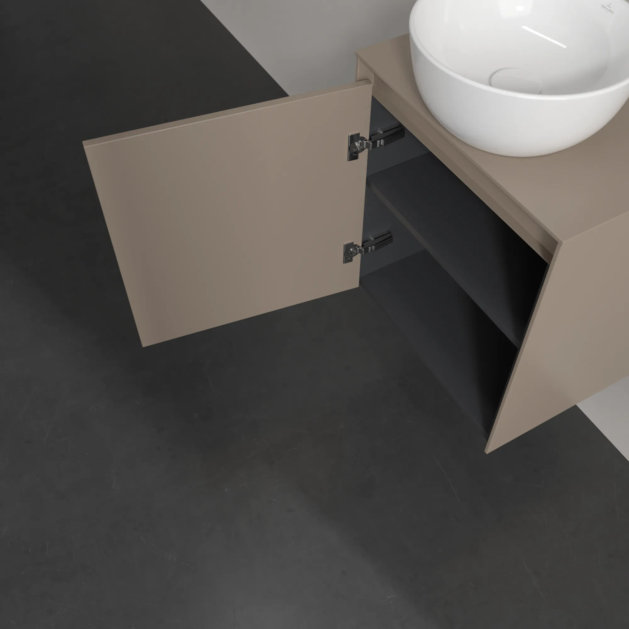 Villeroy & Boch Waschtischunterschrank „Collaro“ 500 × 548 × 380 mm Taupe, für Becken mittig, Anschlag links, mit Beleuchtung Villeroy & Boch Waschtischunterschrank „Collaro“ 500 × 548 × 380 mm Taupe, für Becken mittig, Anschlag links, mit Beleuchtung