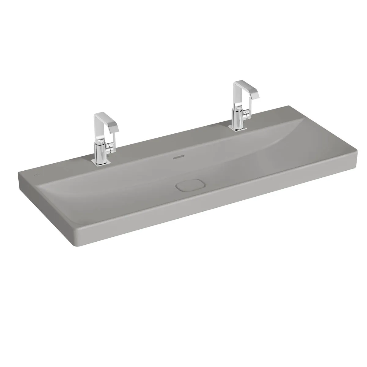 New Metropole Doppelwaschtisch wandgebunden rechteckig 120 x 47 cm 1 Becken mit 2 Hahnlöchern mit Überlaufschlitz Steingrau Matt mit Oberflächenveredelung Clean