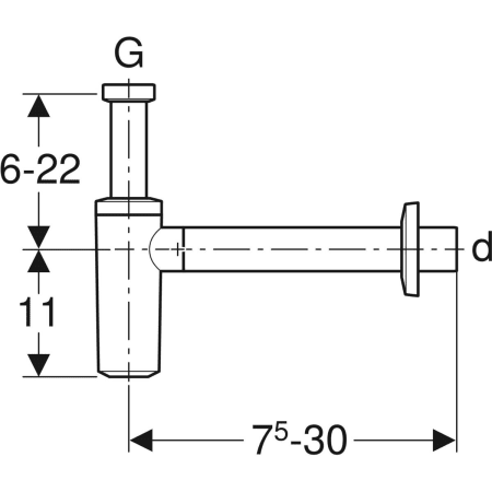 Tauchrohrgeruchsverschluss für Waschbecken, mit Ventilrosette und Manschette, Abgang horizontal: d=40mm, G=1 1/2″, weiß-alpin