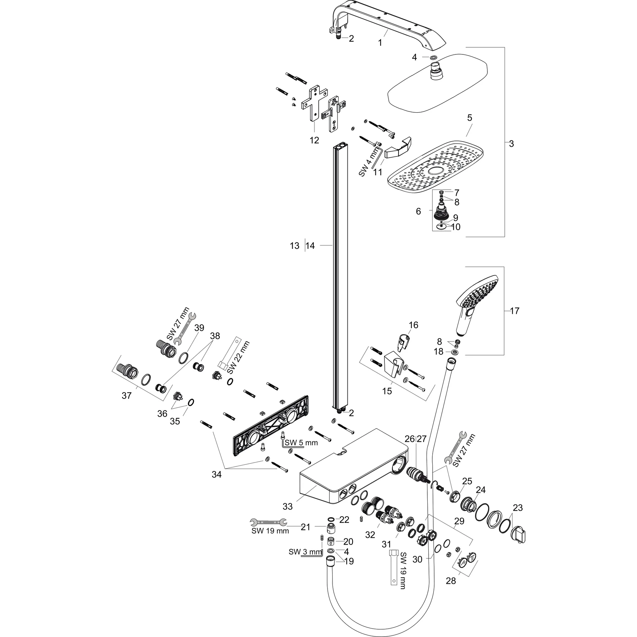 Showerpipe Raindance Select E 300 2jet EcoSmart ShowerTablet chrom Showerpipe Raindance Select E 300 2jet EcoSmart ShowerTablet chrom
