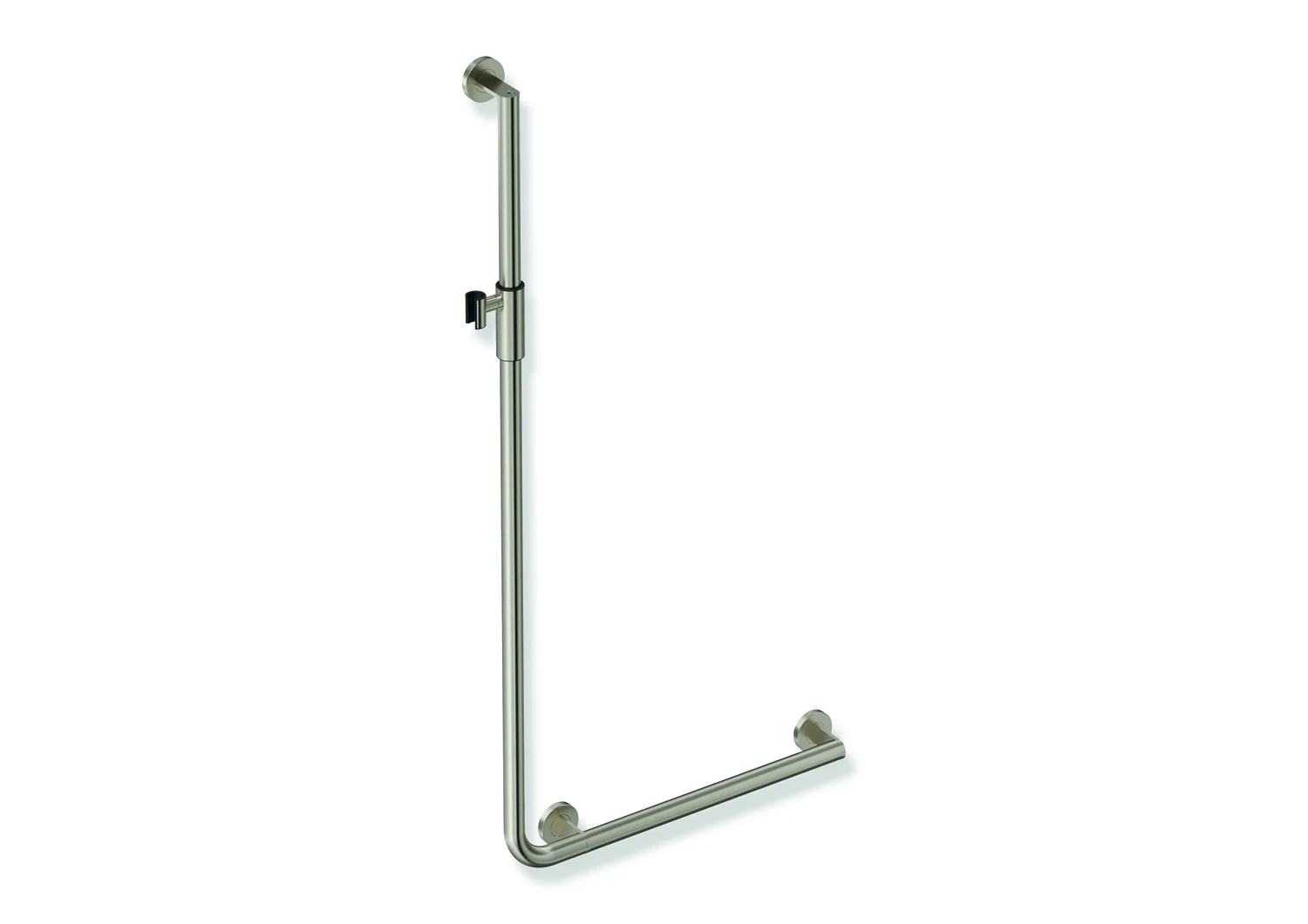 HEWI Winkelgriff mit Brausehalter, Edelstahl, PVD, 600x1250 mm, links