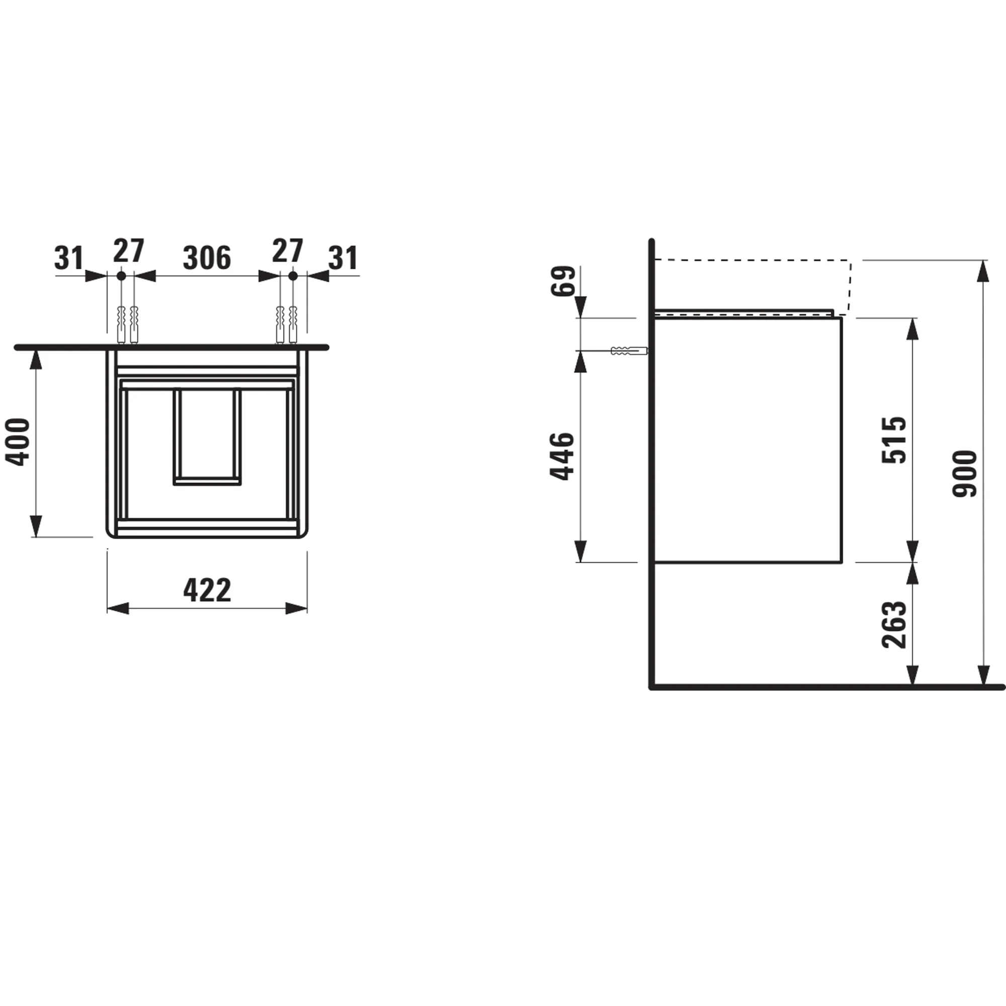 Waschtischunterbau BASE 2.0 für VAL 400x422x515 2 Schubladen mit Griffmulde für Waschtisch H815281 weiß matt