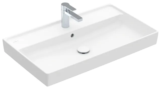 Villeroy & Boch Schrankwaschtisch aus TitanCeram geschliffen „Collaro“ 800 × 465 × 160 mm, mit Hahnlochbohrung, Hahnlochposition mittig in Stone White