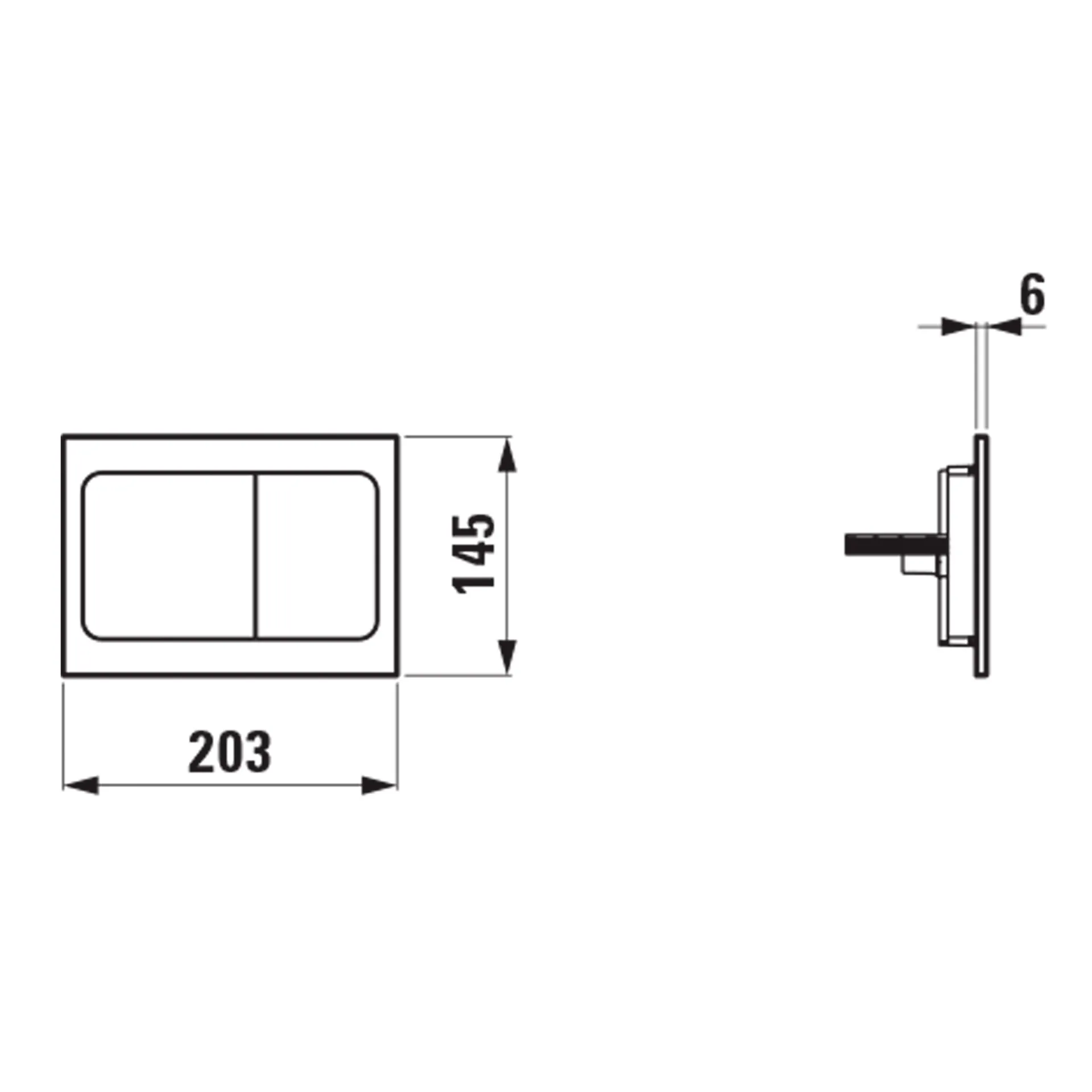 Betätigungsplatte AIR INEO 203x145x6, aus Kunsstoff, für Frontbetätigung oder Betätigung von oben, für Unterputz-Spülkasten mit Dual-Flush 2-Mengen-Spülsystem, auch für flächenbündigen Einbau geeignet, weiß