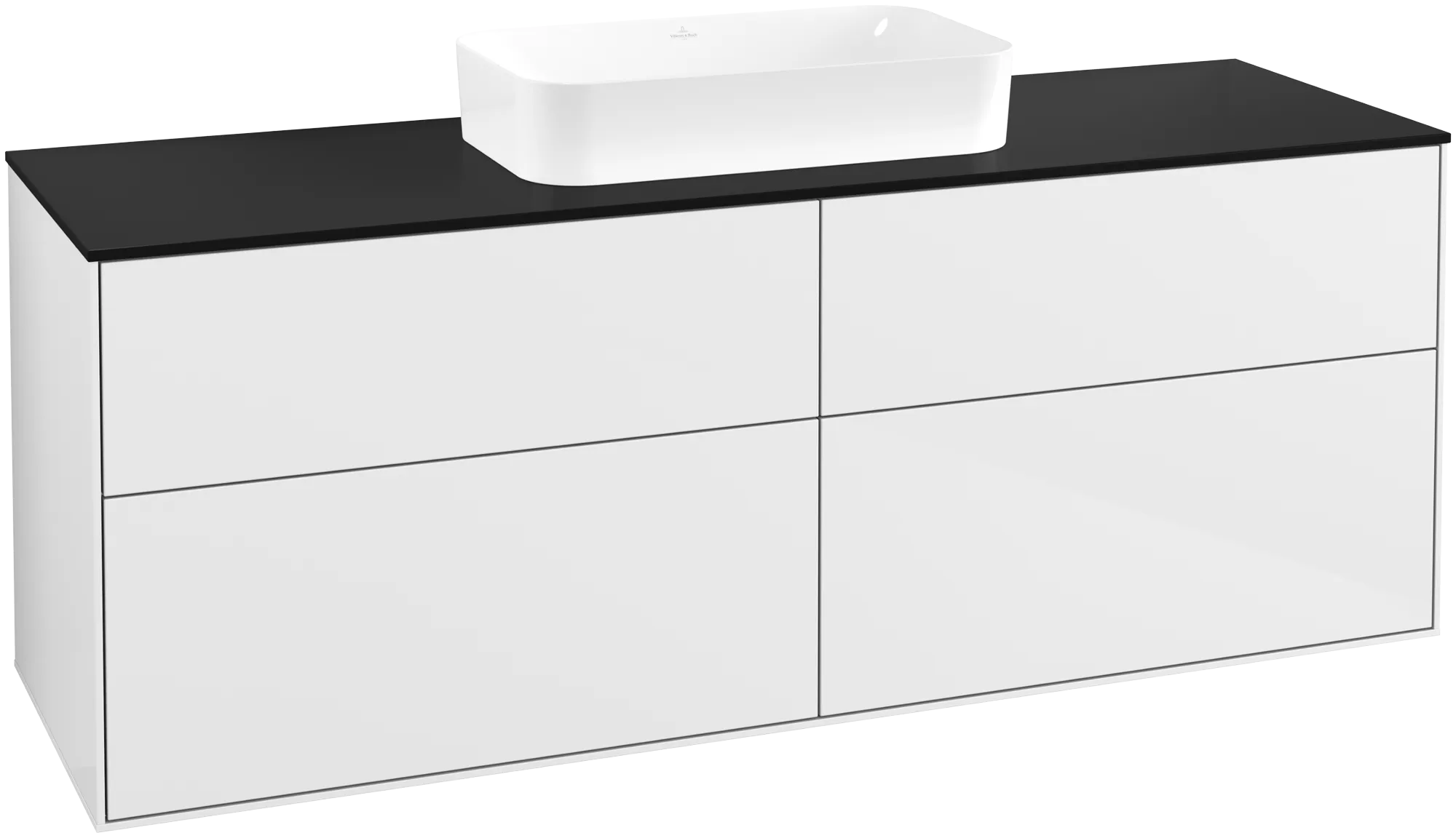 Villeroy & Boch Waschbeckenunterschrank Finion F73, Eckig, 1600x603x501mm, Glossy White Lacquer / Glass Black Matt