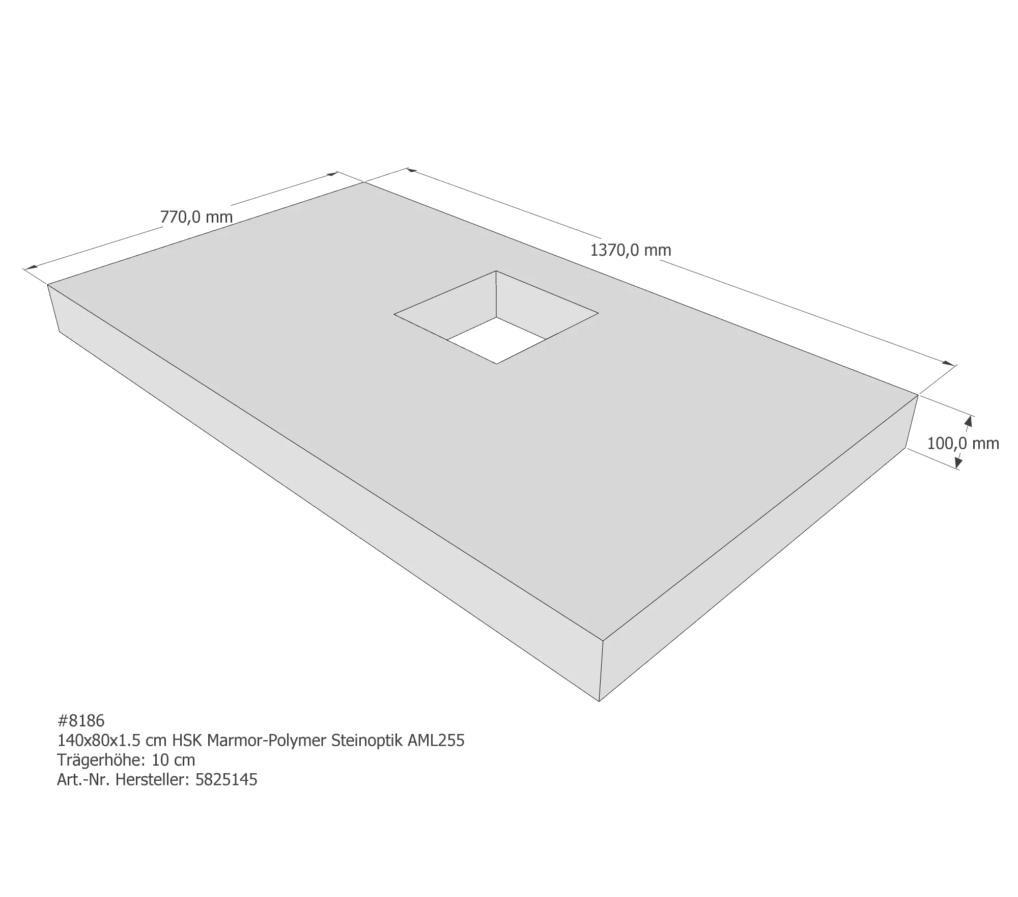 Duschwannenträger passend für HSK Marmor-Polymer Steinoptik 140 × 80 × 1,5 cm