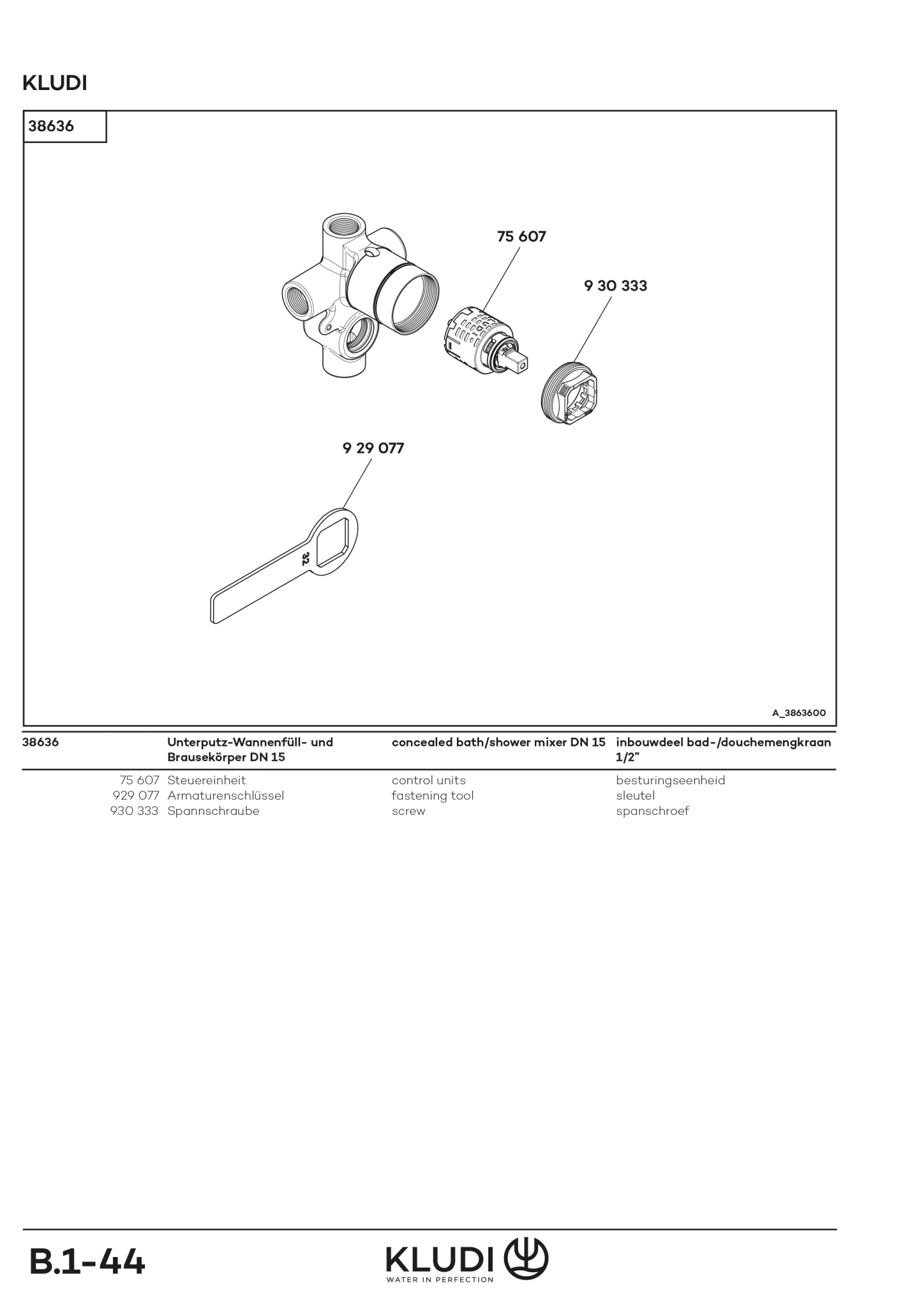 Kludi PURE&EASY Unterputz-Rohbau-Set neutral - Kludi UP-Wannenfüll- und Brausekörper, Einhebelmischer, DN 15/PN 10, Keramik-Kartusche mit Heißwasserbegrenzung, Durchflussmenge 24 l/min.