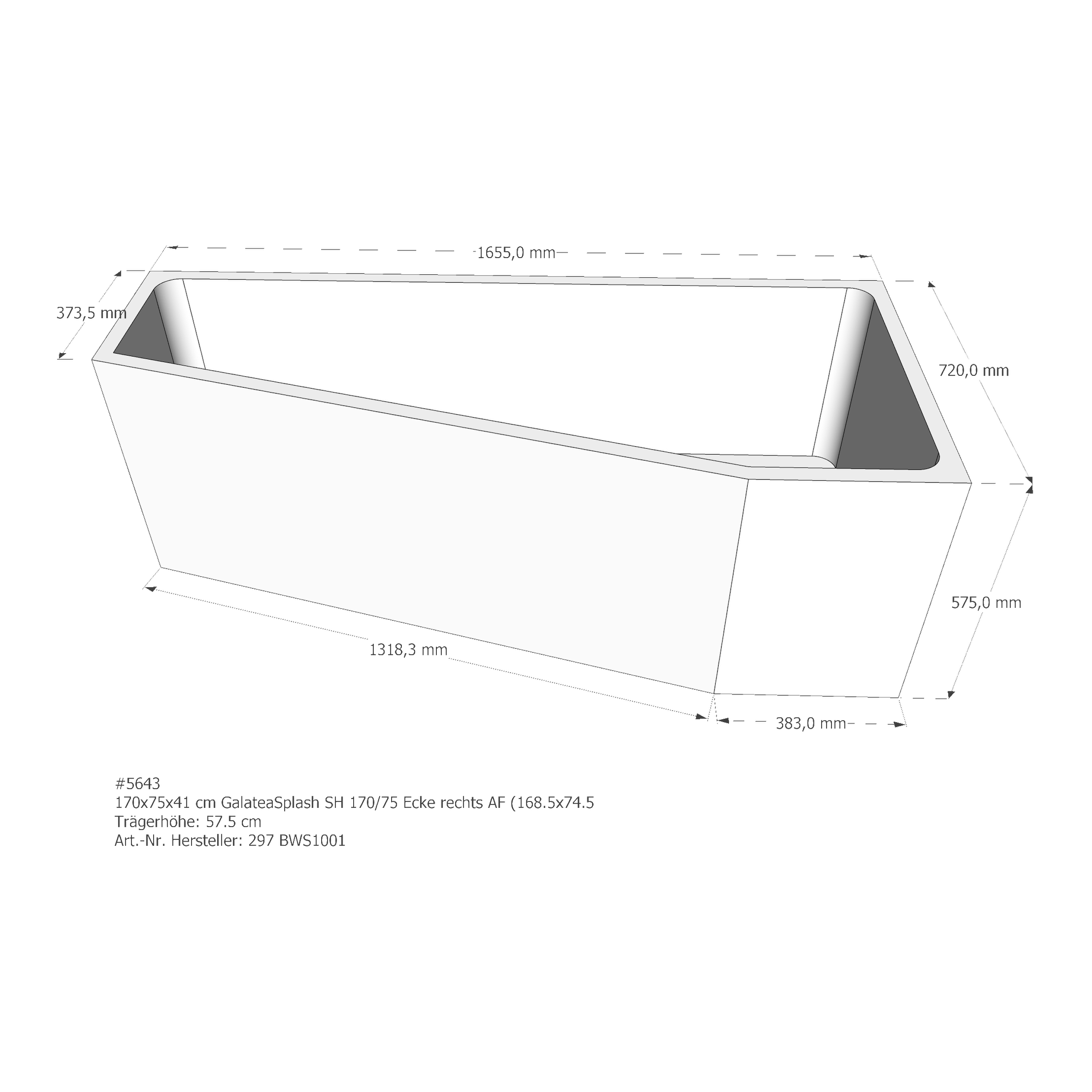 Badewannenträger für Galatea-Splash SH 170/75 Ecke rechts 168,5 × 74,5 × 41 cm