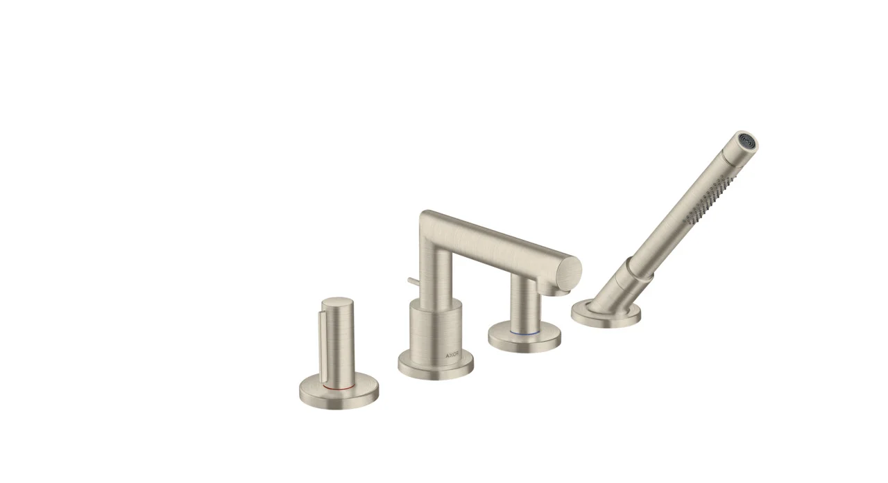 Hansgrohe AXOR Uno 4-Loch Wannenrandarmatur Zerogriff Brushed Nickel, Ausladung 152 mm, max. Durchfluss 22 l/min, Wannenrandmontage