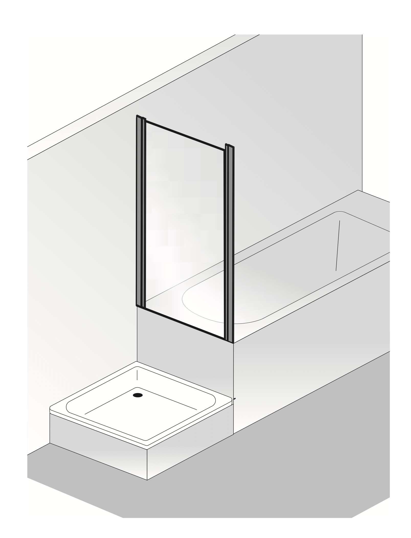 HSK gerahmte verkürzte Seitenwand auf der Badewanne für Pendeltür „Favorit Nova“ Glas Linea 02, Profile Chromoptik (Alu Hochglanz poliert), für #Türbreite# HSK gerahmte verkürzte Seitenwand auf der Badewanne für Pendeltür „Favorit Nova“ Glas Linea 02, Profile Chromoptik (Alu Hochglanz poliert), für #Türbreite#