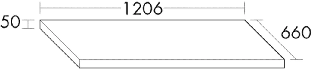 Konsolenplatte für Waschmaschinenlösung, PG1: mit ABS-Dickkante, Tiefe: 660 mm, Breite: 1206 mm, Höhe: 50 mm