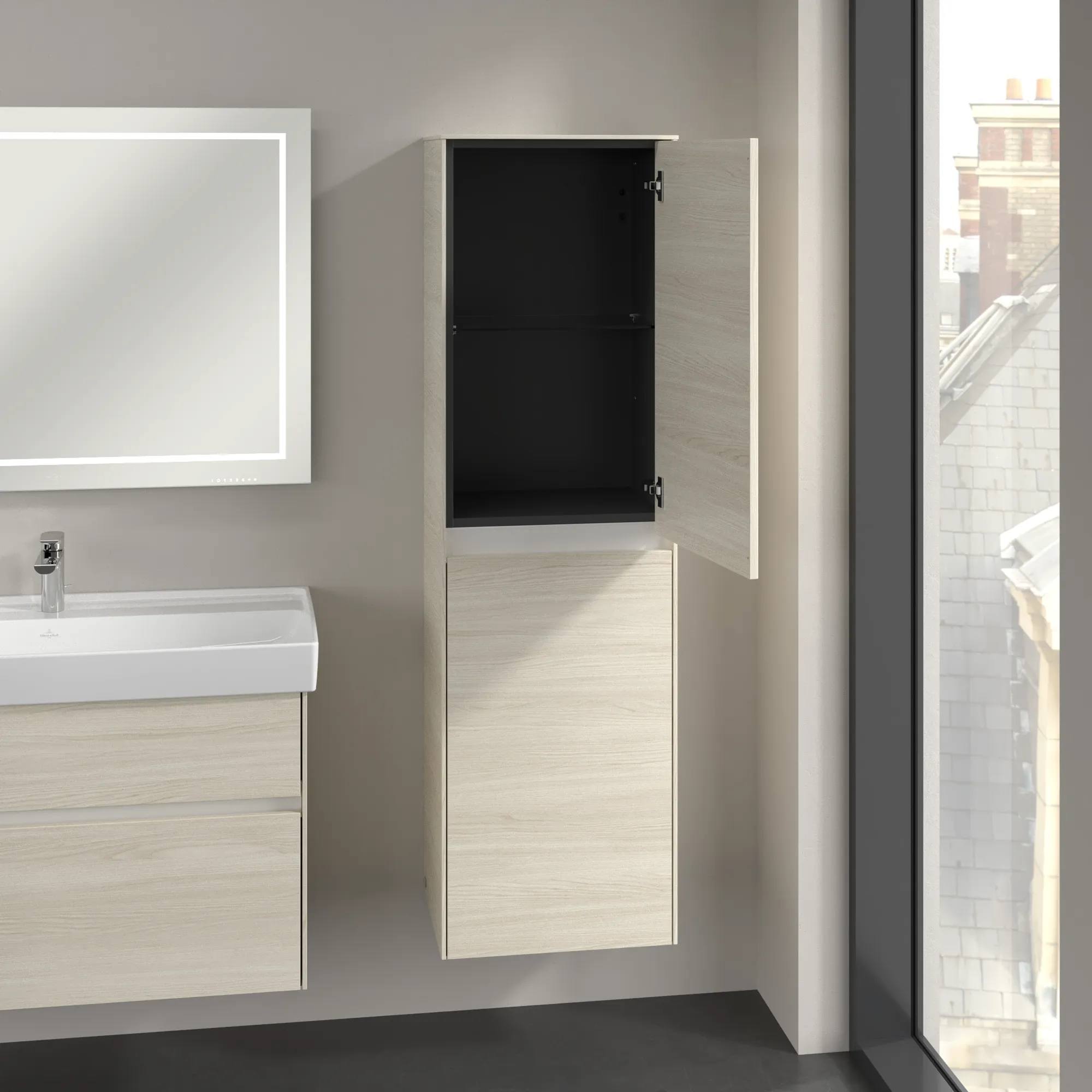 Villeroy & Boch Hochschrank mit Wäschekorb „Collaro“ 45,4 × 153,8 × 34,9 cm ohne Beleuchtung, Anschlag rechts, 1 Tür Villeroy & Boch Hochschrank mit Wäschekorb „Collaro“ 45,4 × 153,8 × 34,9 cm ohne Beleuchtung, Anschlag rechts, 1 Tür