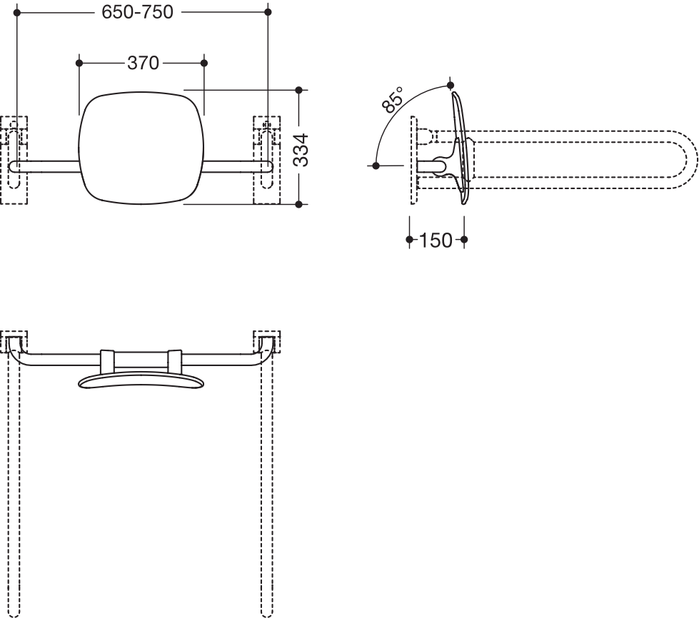 Rückenstütze, WA = 150mm SK-Griff-Montage signalweiß