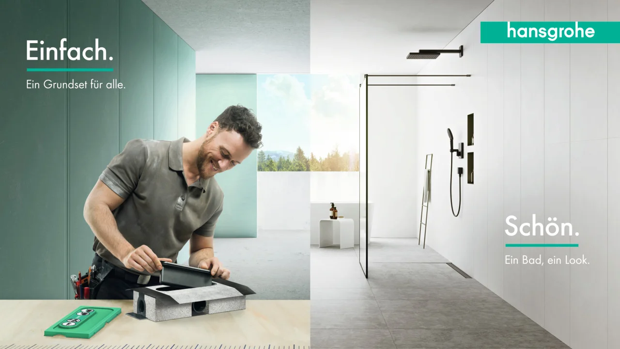 Hansgrohe uBox universal Ablaufgehäuse für Duschrinnen – 3-seitiger Anschluss DN50, waagerechter Auslass, Sperrwasserhöhe 50 mm, Mindestbauhöhe 75 mm