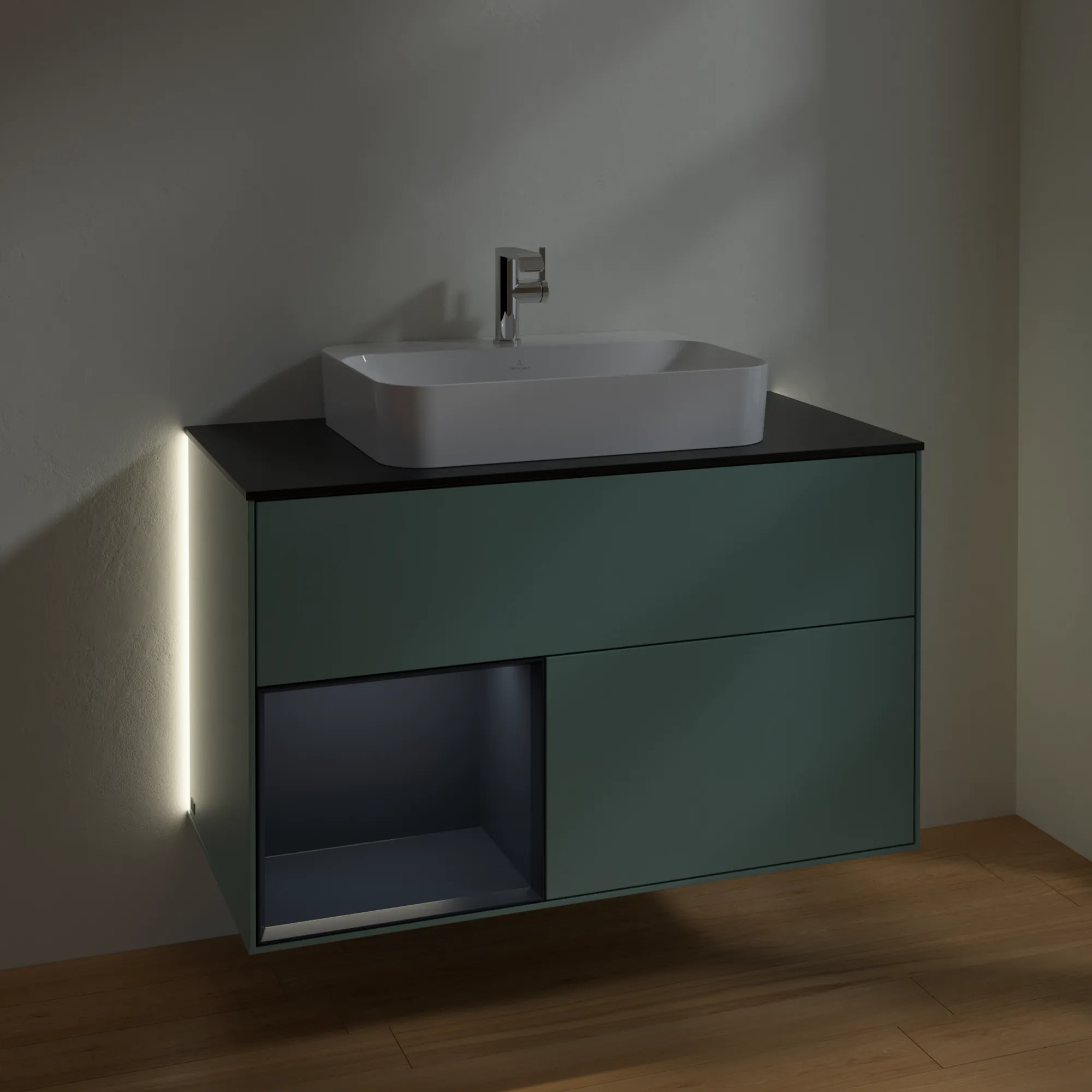 Villeroy & Boch Waschtischunterschrank „Finion“ für Schrankwaschtisch 1000 × 603 × 501 mm Olive Matt Lacquer, für Becken mittig