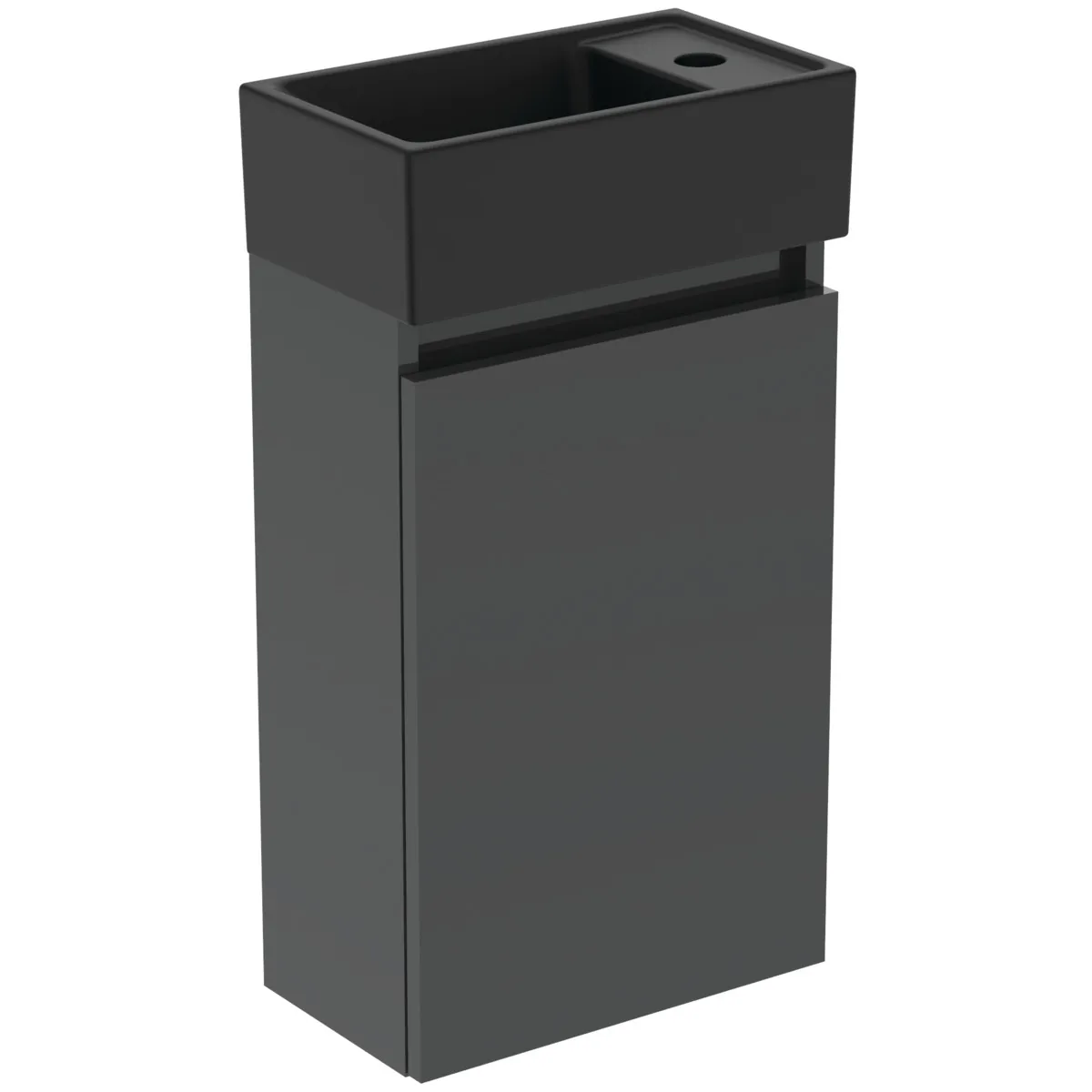 Möbelpaket Eurovit+ Handwaschbecken rechts 37cm Schwarz und Unterschrank 36cm mit Tür Hochglanz grau lackiert