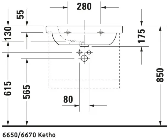 Wandwaschtisch „D-Code“, Form rechteckig 65 × 48,5 cm