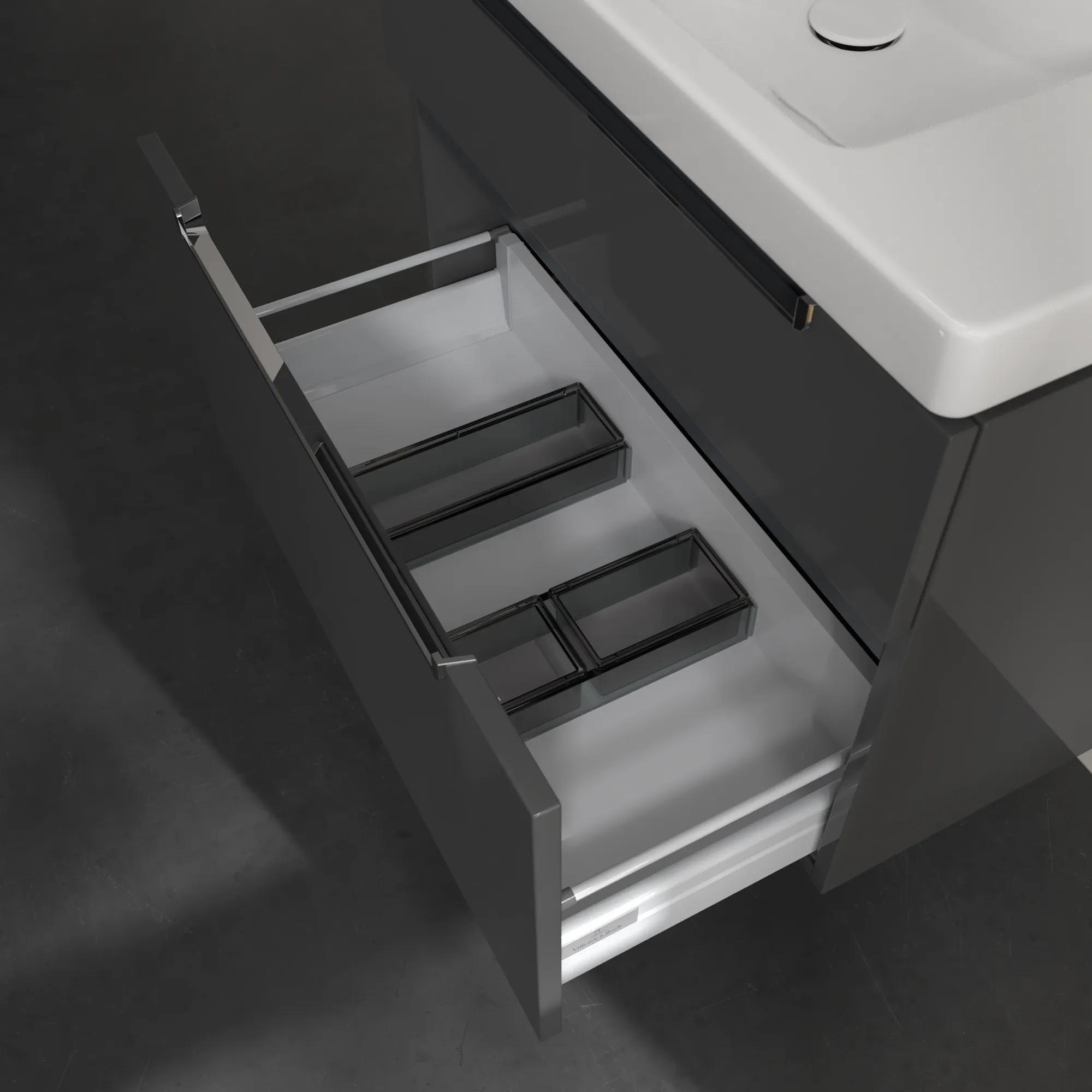 Villeroy & Boch Waschtischunterschrank „Subway 2.0“ 787 × 590 × 449 mm Glossy Grey, für Becken mittig, ohne Beleuchtung
