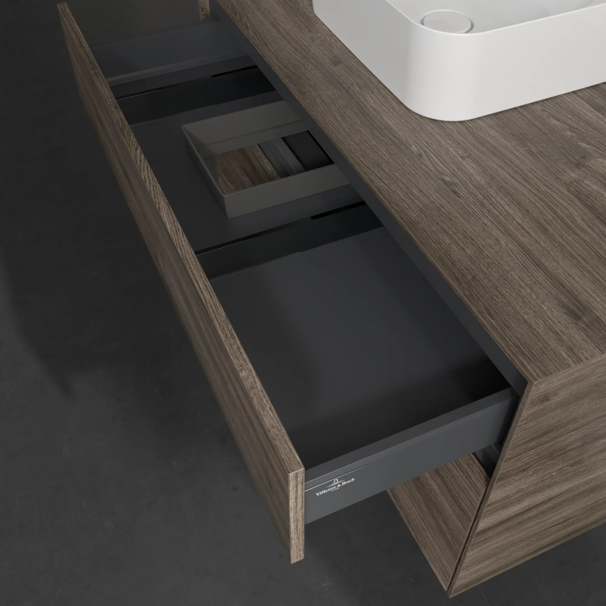 Villeroy & Boch Waschtischunterschrank „Collaro“ 1000 × 548 × 500 mm Stone Oak, ohne Beleuchtung, für Becken links