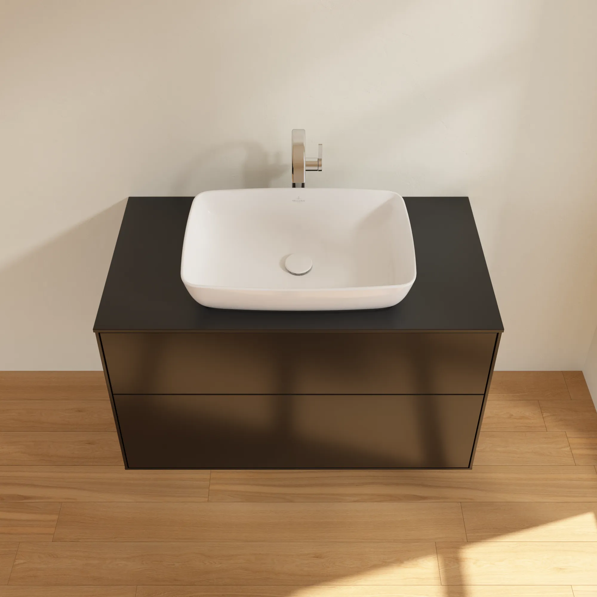 Villeroy & Boch Waschbeckenunterschrank Finion F76, 1000x603x501 mm, Black Matt Lacquer, mit SoftClosing und Push-to-open Funktion