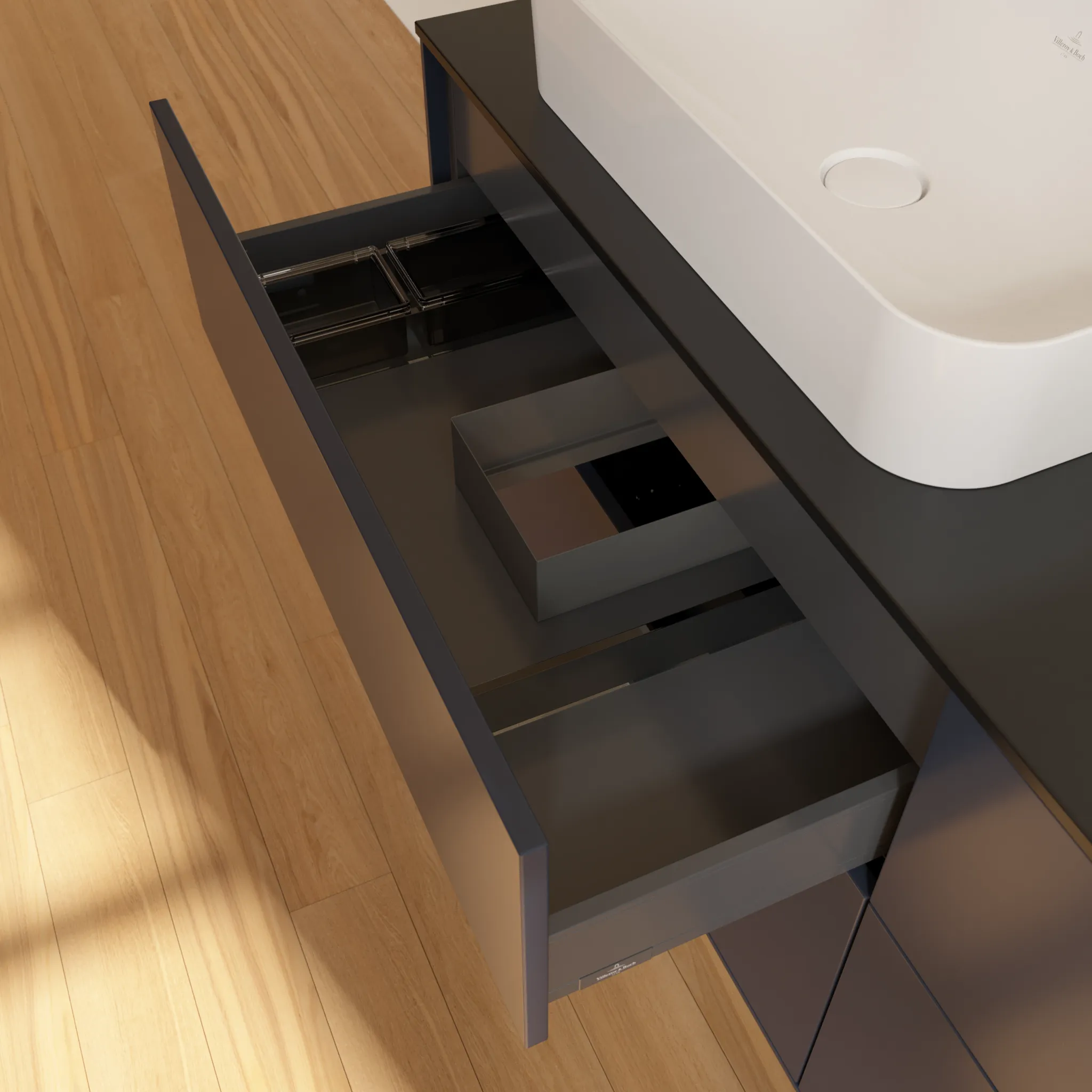 Villeroy & Boch Waschtischunterschrank „Finion“ für Schrankwaschtisch 1600 × 603 × 501 mm Midnight Blue Matt Lacquer, mit Hahnlochbohrung, für links und rechts Villeroy & Boch Waschtischunterschrank „Finion“ für Schrankwaschtisch 1600 × 603 × 501 mm Midnight Blue Matt Lacquer, mit Hahnlochbohrung, für links und rechts