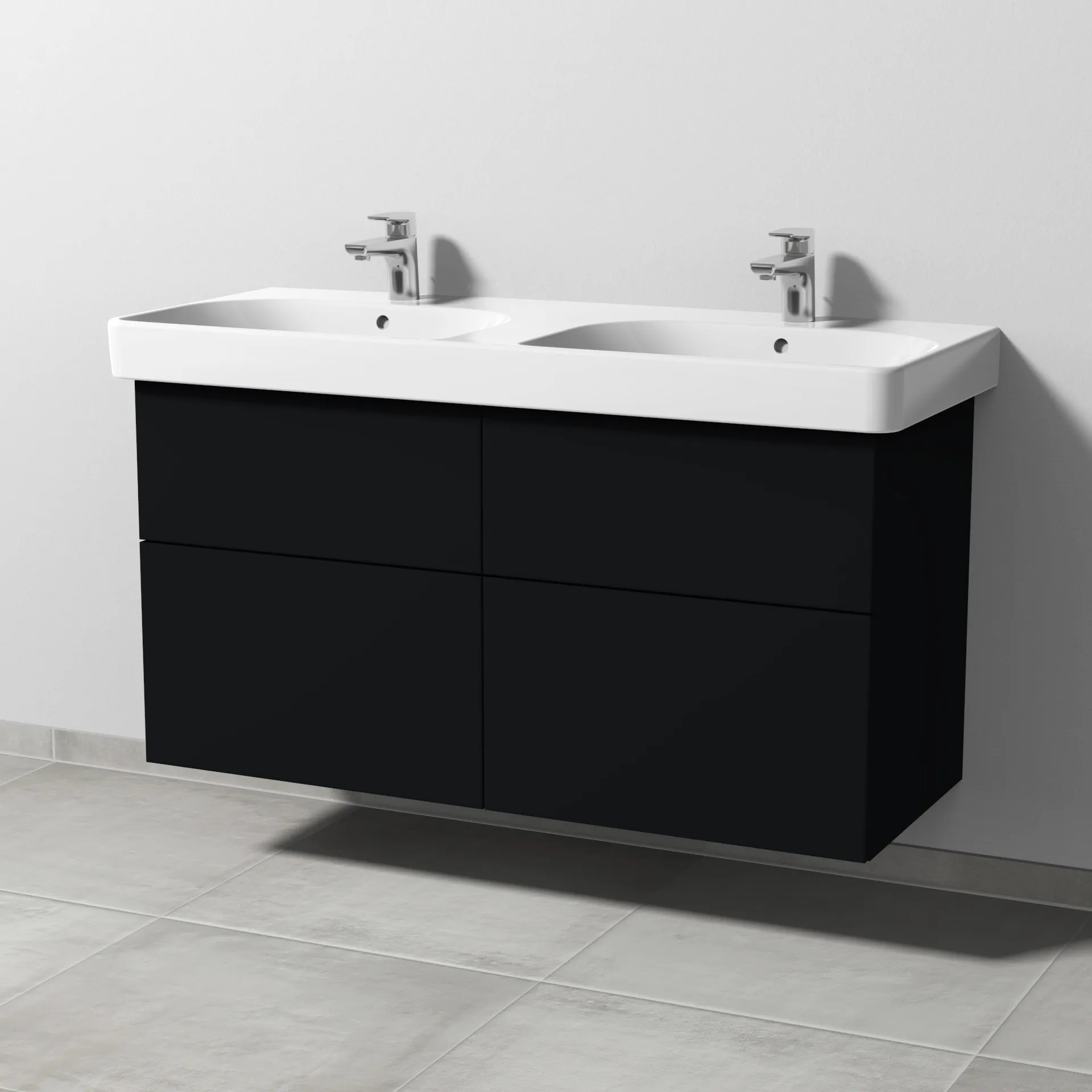 Sanipa Waschtischunterschrank „3way“ passend zu Keramik-Waschtische Smyle Square von Geberit 1130 × 593 × 442 mm in Schwarz (matt)
