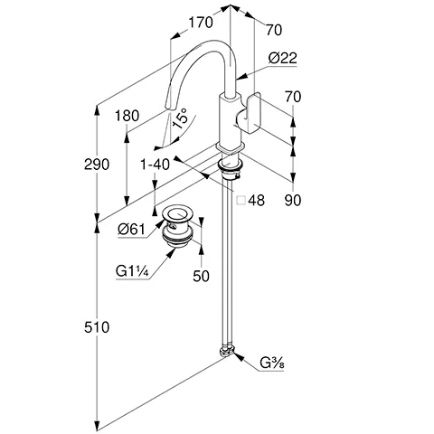 RENON WaschtischEinhandmischer seitliche Betätigung chrom RENON WaschtischEinhandmischer seitliche Betätigung chrom