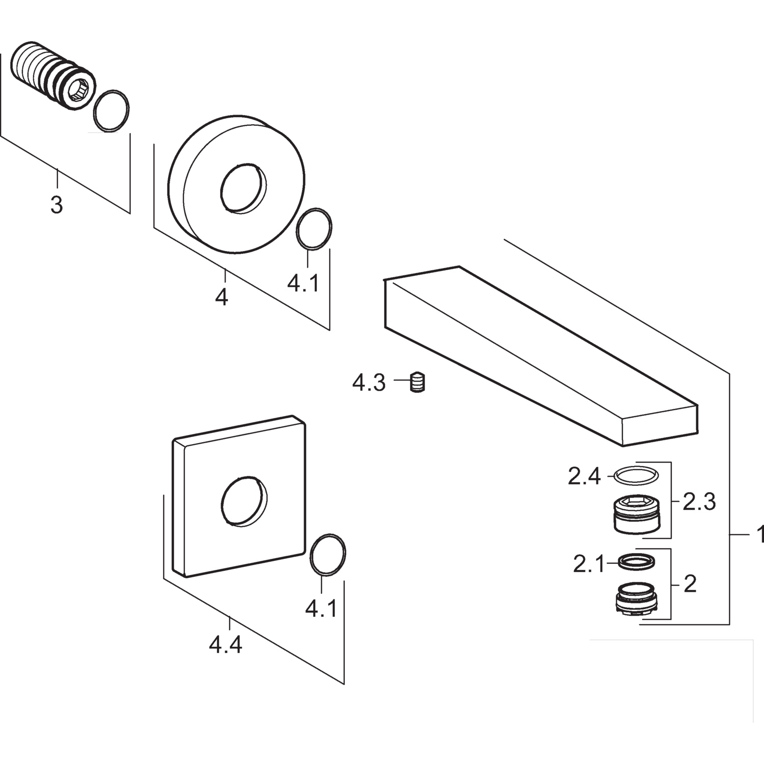 HA Auslauf HANSALOFT 5765 Rosette eckig Rosette rund L=197 Ausladung 197 mm DN15 Chrom