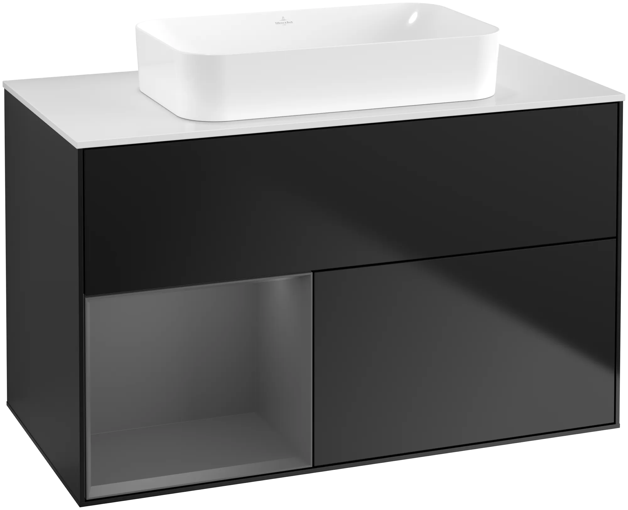 Villeroy & Boch Waschbeckenunterschrank Finion G65, 1000 x 603 x 501 mm, Black Matt Lacquer / Anthracite Matt Lacquer / Glass White Matt