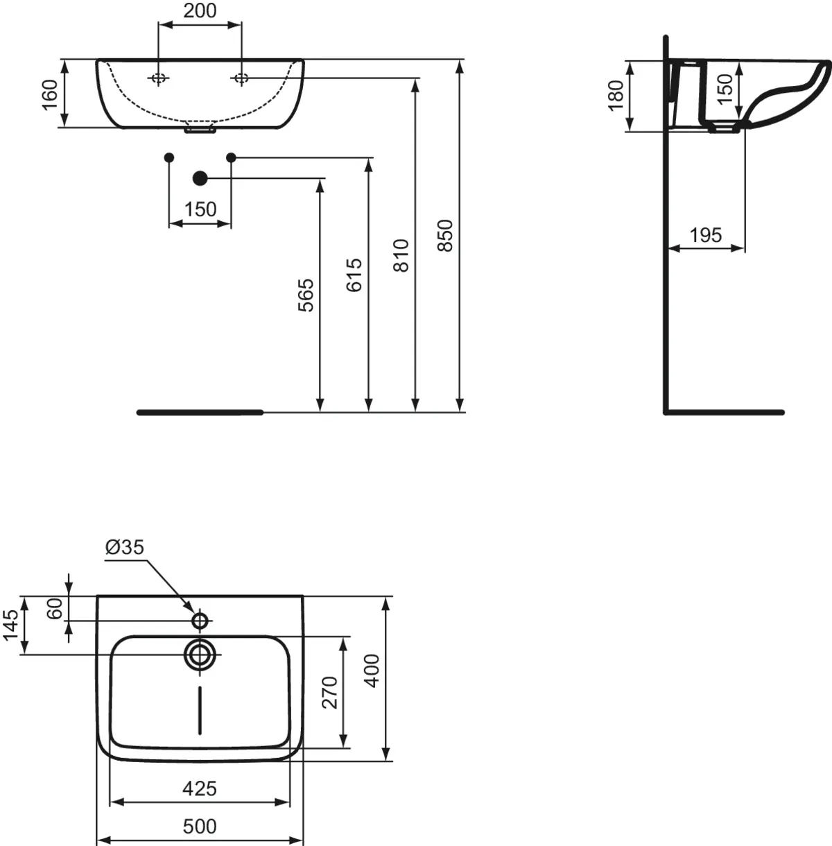 Waschbecken „Contour21+“ 50 × 40 × 17,5 cm, Hahnlochposition mittig Waschbecken „Contour21+“ 50 × 40 × 17,5 cm, Hahnlochposition mittig