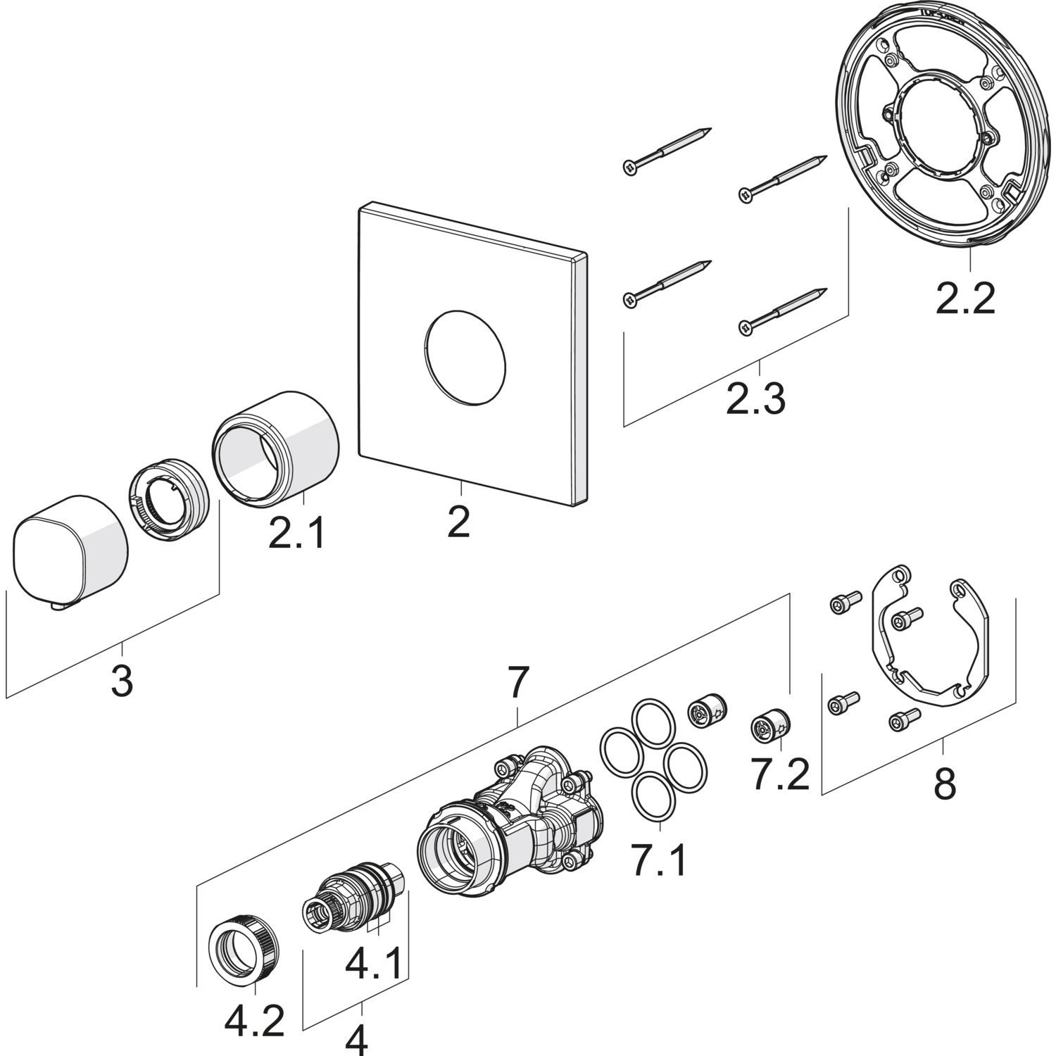 HA Fertigmontageset für Brausebatterie HANSALIVING 8112 Rosette eckig Chrom